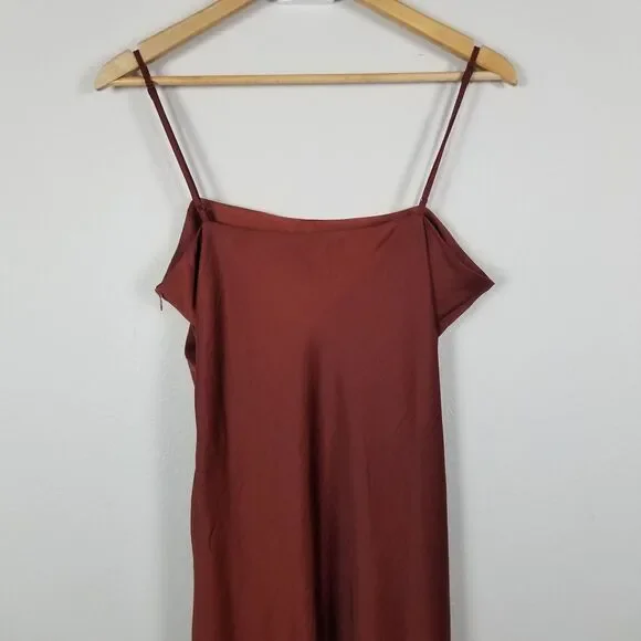 House Of Harlow 1960 Revolve Brown Satin Long Ruche Detail Side Slit Dress Sz XL - Picture 10 of 13
